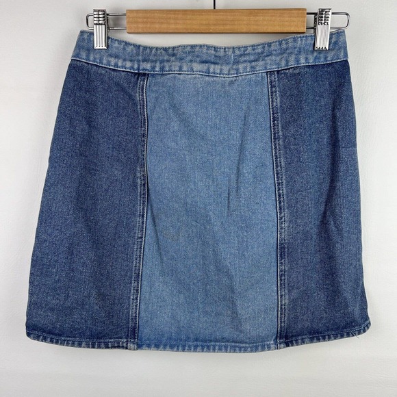 Pacsun Denim Skirt Womens Size 26 Blue Jean Mini Skirt Bohemian Zip Front - Picture 2 of 9